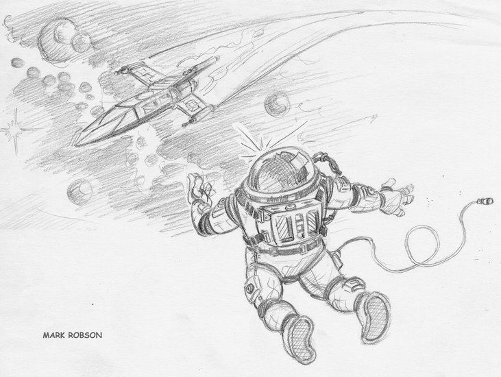 Ruimteschip en man in ruimtepak