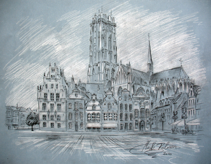 Mechelen - Zicht op Sint-Rombouts