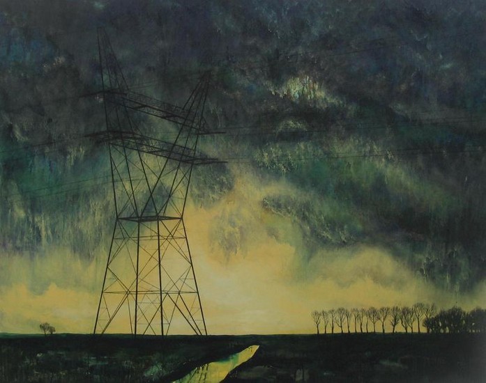 Hoogspanningsmast in landschap