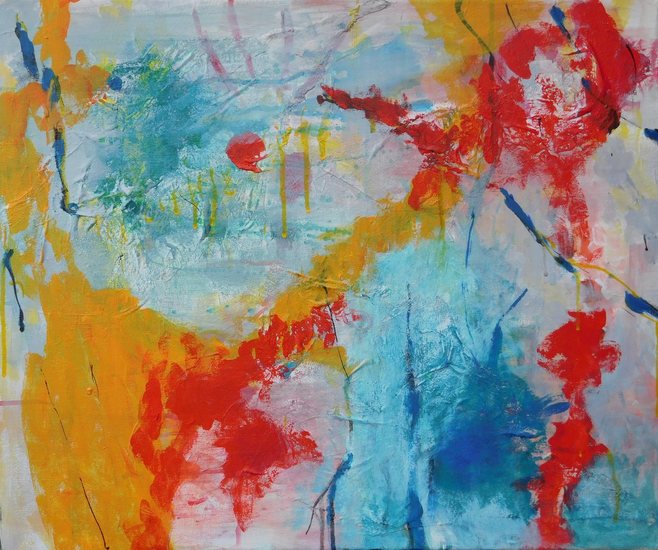 Abstract in rood, blauw, geel