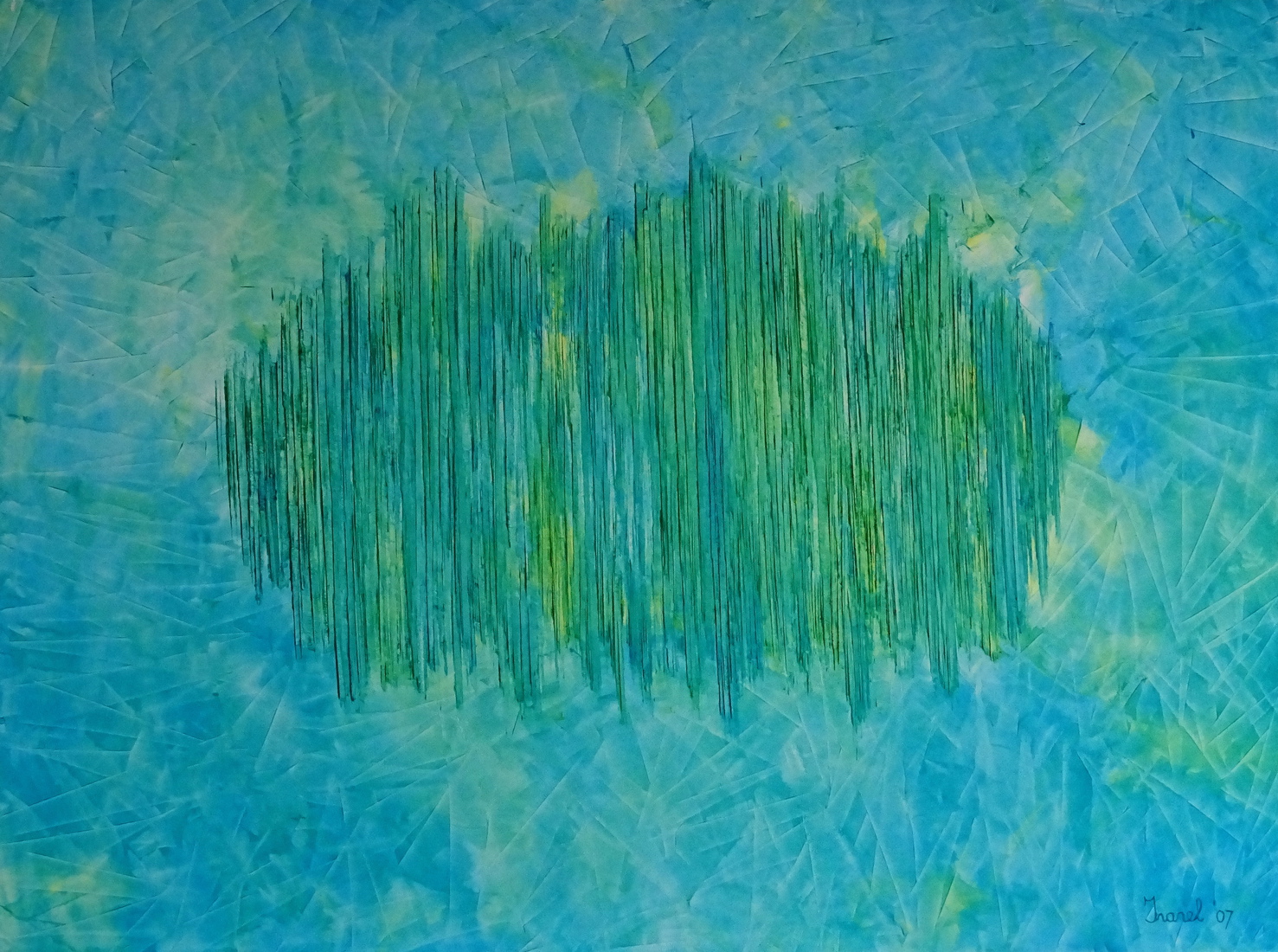 Abstracte lijn in groen op blauw