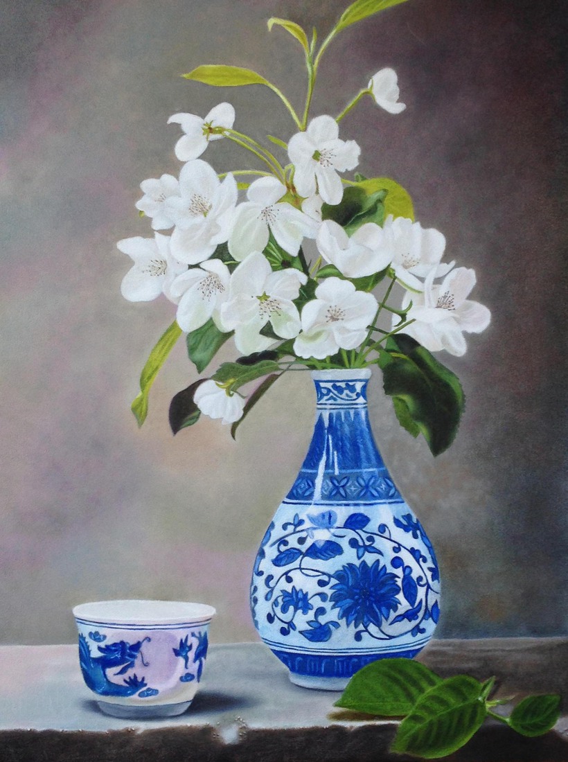 Chinese vaas met appelbloesem