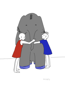 2 meisjes  die samen met Ollie olifant heel veel plezier hebben.
