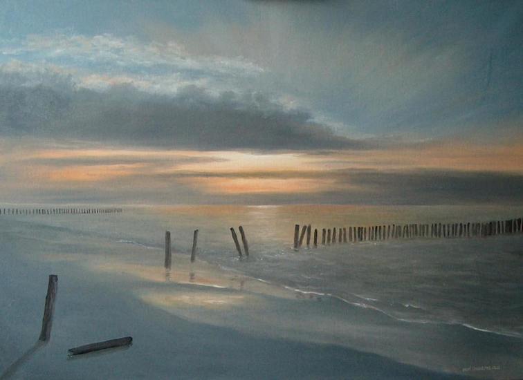 Zonsondergang aan Zeeuws strand