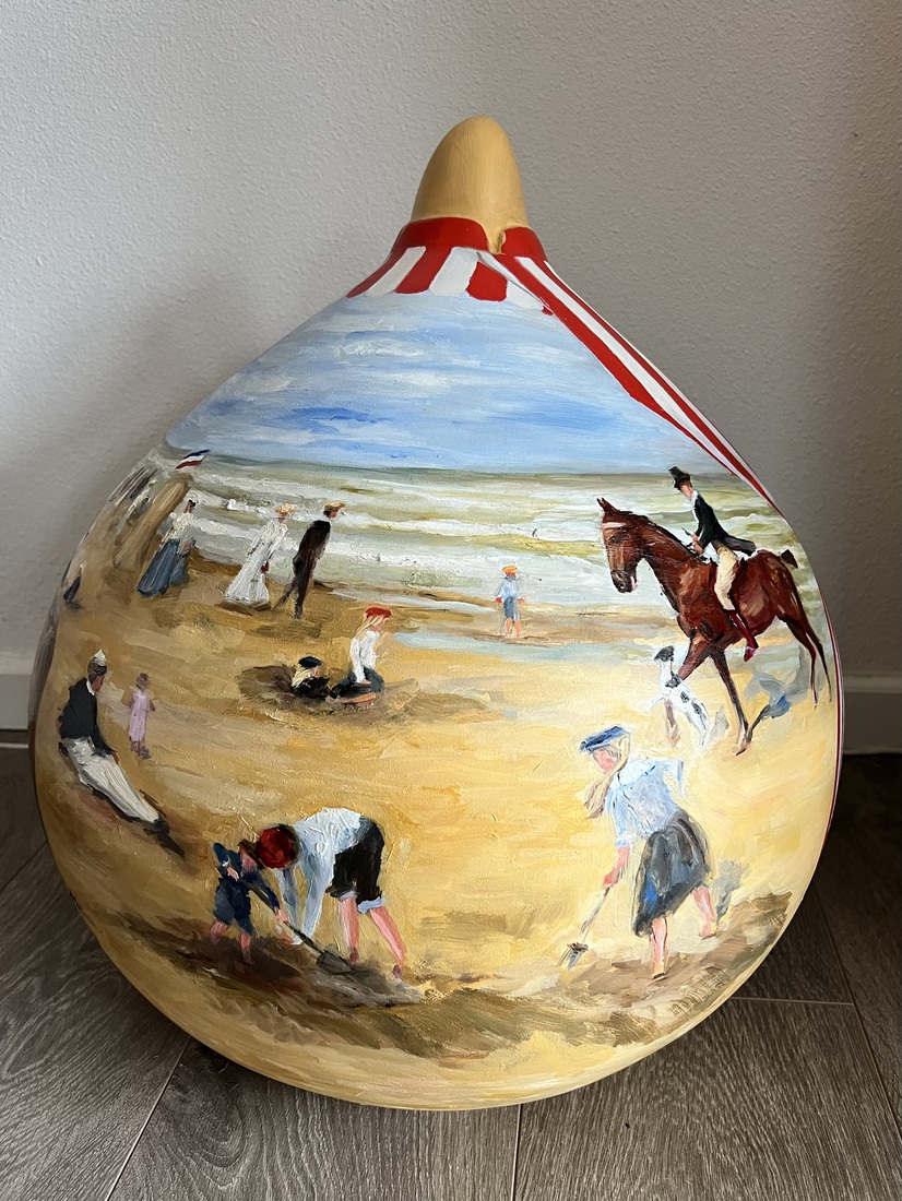 Nostalgisch strandhuisje met strandtafereel (ála Max Liebermann)