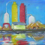 tijdens vaartochten door Nederland maak ik veel schetsen van o.a. oude en nieuwe bedrijven langs het water. Meestal is er geen tijd om ze te schilderen. Dat doe ik later thuis.