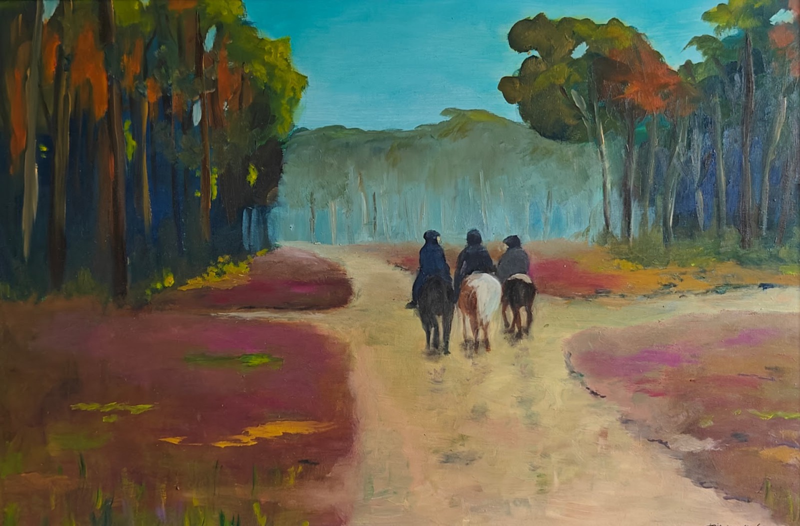 drie ruiters in het bos