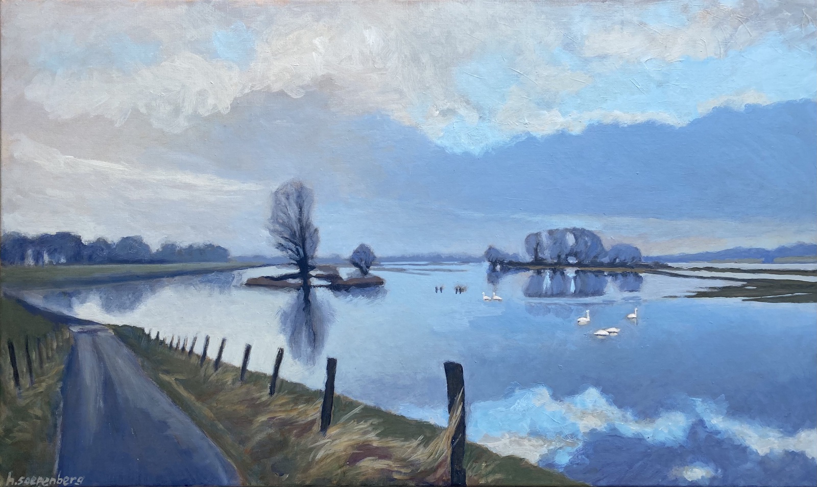 Hoogwater in de IJssel bij Zwolle