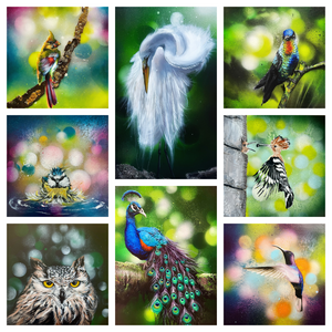 Ik kan kunstwerken in opdracht maken met verschillende vogels in de hoofdrol (met foto's naar keuze) tot 60 cm in diameter (of ovaal) op MDF- of houten panelen die lijken op dit schilderij. Wilt u meer informatie of wilt u een kunstwerk in deze stijl (abstracte achtergrond met realistische vogels) laten maken? Neem dan gerust contact met mij op via selenesart@gmail.com.