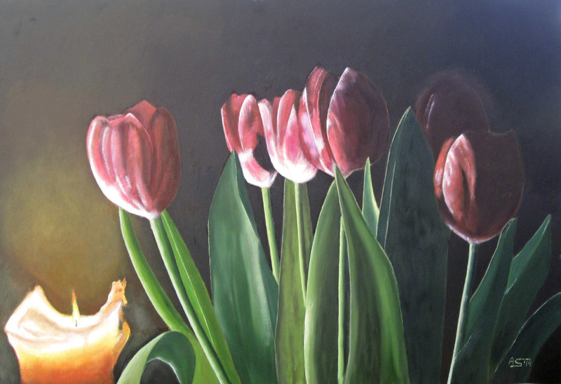 Tulpen bij kaarslicht
