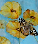 Het materiaal wat ik hier gebruik bestaat in hoofdzaak uit acryl en olieverf of een combinatie hiervan. Het getoonde schilderij heet Bloemen met vlinder Techniek:Acryl.