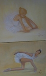 Gezien mijn dansachtergrond is dit voor mij een geliefd onderwerp. Deze afbeelding is een serie van 4 schilderijen genaamd Vier kleine beginnende Ballerina`s.