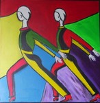 Leuk om eens met vlakken en kleuren te werken. Het getoonde schilderij Titel: Spaanse Dansers, Techniek: Acryl.