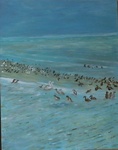 Opgegroeid in de nabijheid van het strand mag dit niet ontbreken. Het getoonde schilderij Titel: Eenden op het wad, Techniek: Acryl.