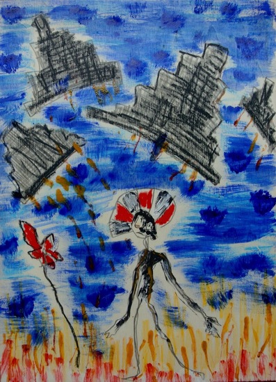 surrounded by dark skies