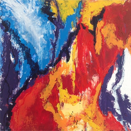 Vrolijk schilderij op doek met acrylverf.