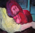 Werk op papier dat door diverse wijzigingen van grafiek tot gemengde techniek is geëvolueerd. Figuratieve inhoud.