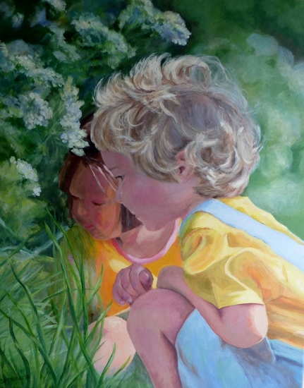 Kinderen bij de heg.