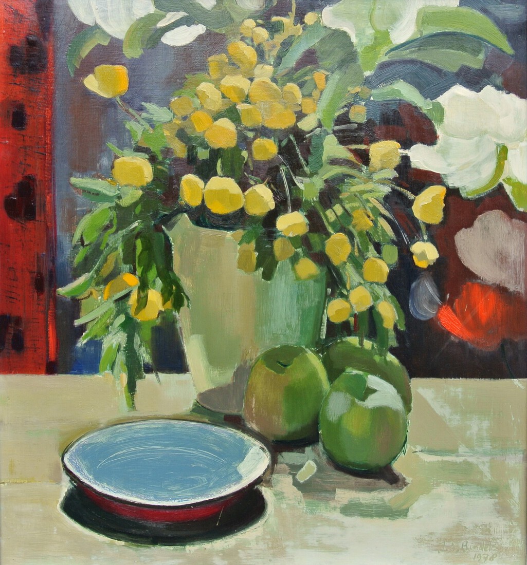 Stilleven met bloemen en fruit