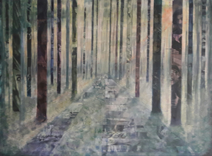 Combinatie van stroken papier met olieverf