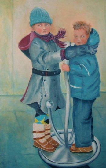 Kinderen op draaimolentje