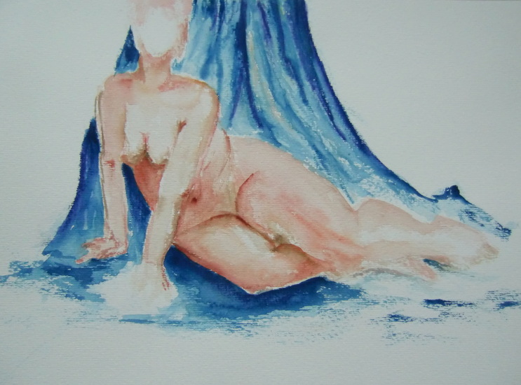 naakt op blauw kleed