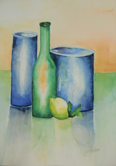 fles, potjes en citroen