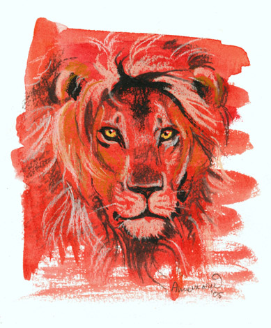 leeuw in rode schemer