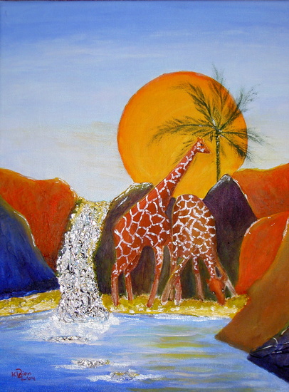 Giraffen bij het water