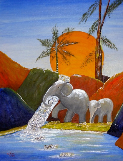 Olifanten bij het water