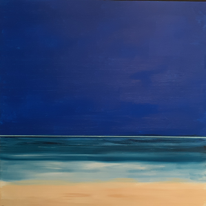 Zee en wad rustige kleuren ,donkere luchten Brekende golven.