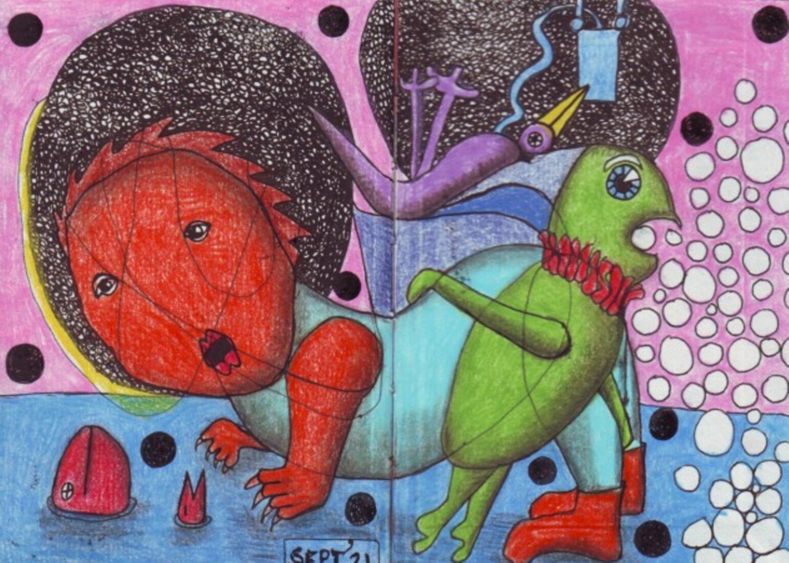 OUTSIDERART: CORONAPANDEMIE: Beddrawing nr. 3550; We'll survive these shadow times