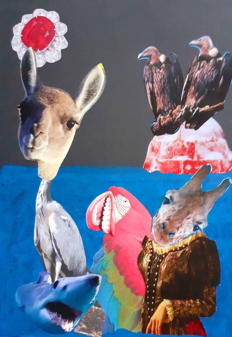 Outsiderart; Collage nr.1273 ; The imposters and vultures of the cold ground.