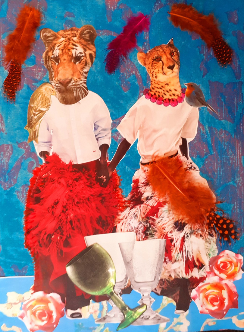 Outsiderart; Collage nr.1277; Even in this troubled world keep walking on your wild and sparkling road