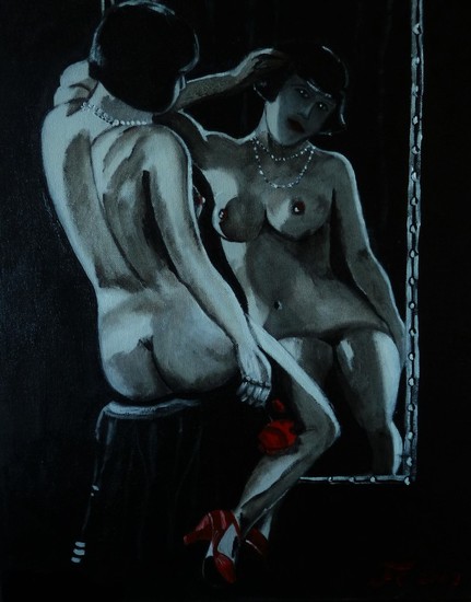 vrouw voor de spiegel