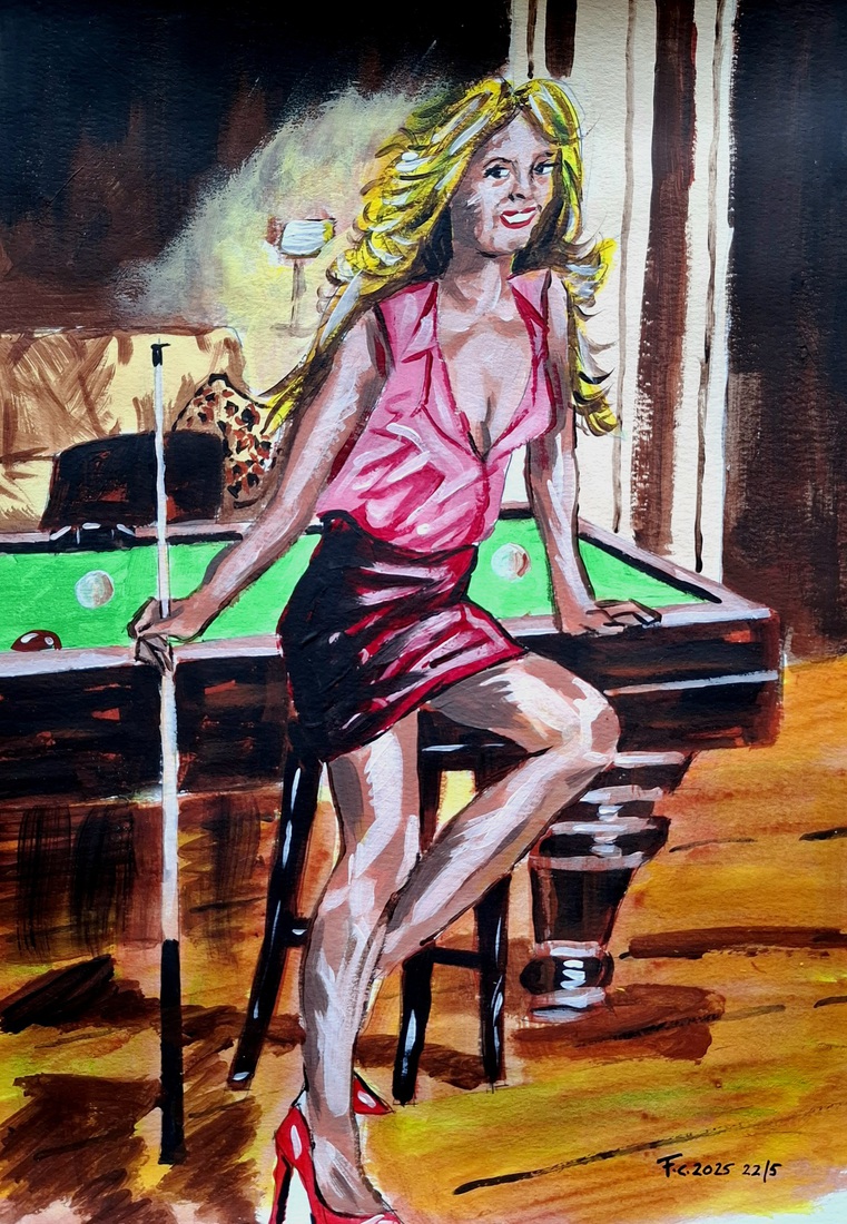 Vrouw aan het Biljart