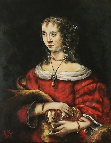 Vrouw met schoothondje, Rembrandt.