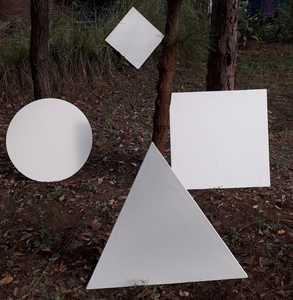 4 basic white 3D forms placed in Nature, to show where these basic forms are coming from are where nature is build out from.
