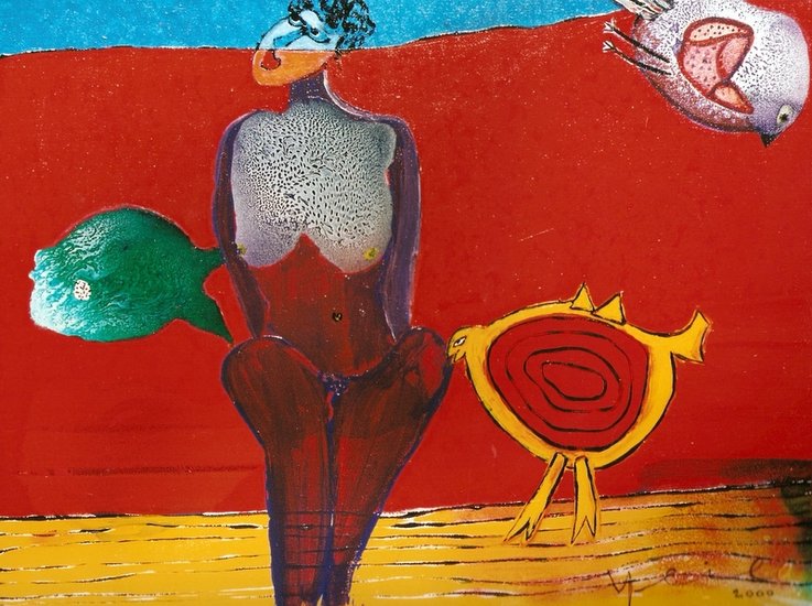 vrouw en kip van Corneille