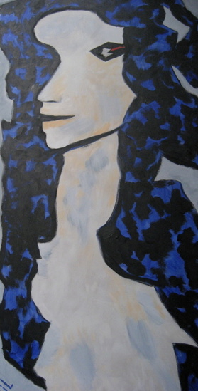 vrouw met blauw haar