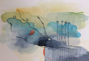 Abstracte vormen in aquarel, inkt en potlood