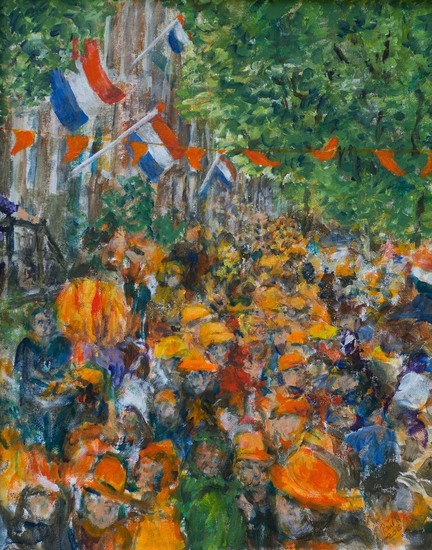 Koningsdag vieren oranjefeest op gracht Amsterdam