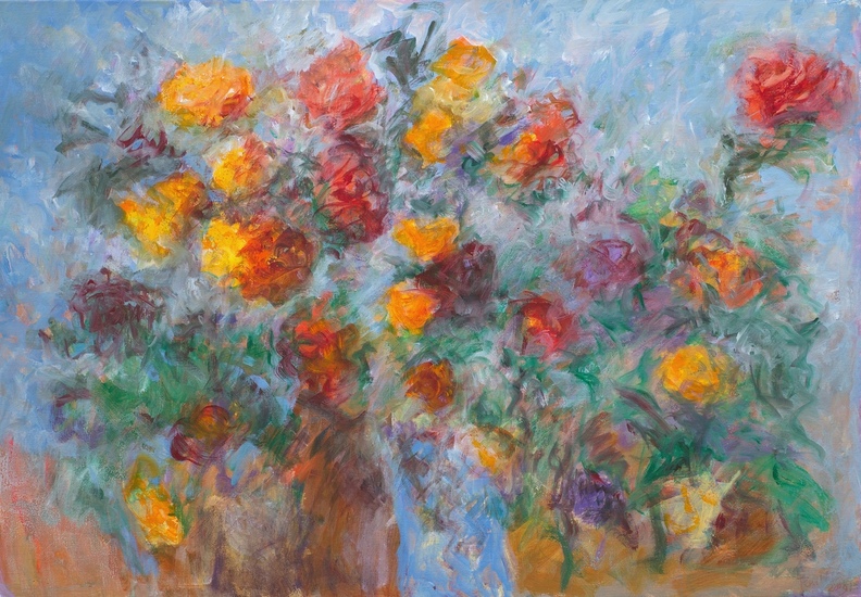 impressionistische rozen in vaas