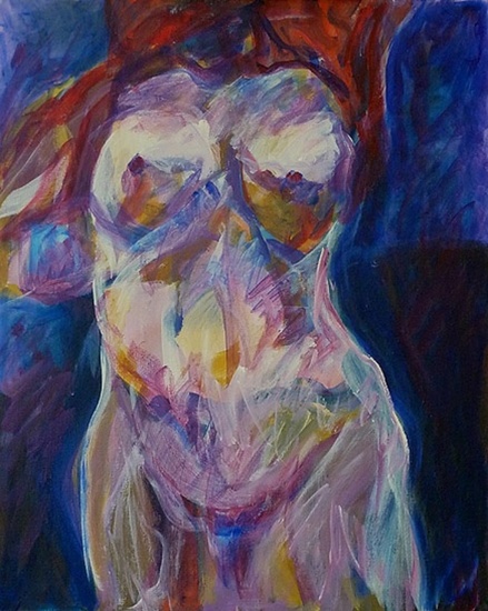 Staand vrouwelijk naakt, expressief geschilderd