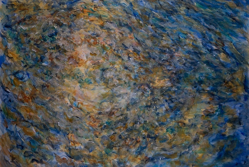 Impressionistisch schilderij: Reflectie zonlicht op een bron in de ochtend