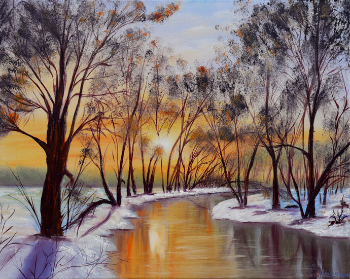 Een zonsondergang in de winter