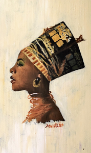 Een afbeelding geschilderd op het dekseltje van een dubbele houten wijnkist