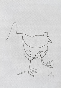 Niet kijken naar het papier, niet kijken of de compositie wel klopt. Gewoon blijven kijken naar datgene wat je wilt tekenen, de pen over het papier laten gaan, de lijnen volgen en de rust ervaren. Er komt een mooi lijnenspel tot stand.