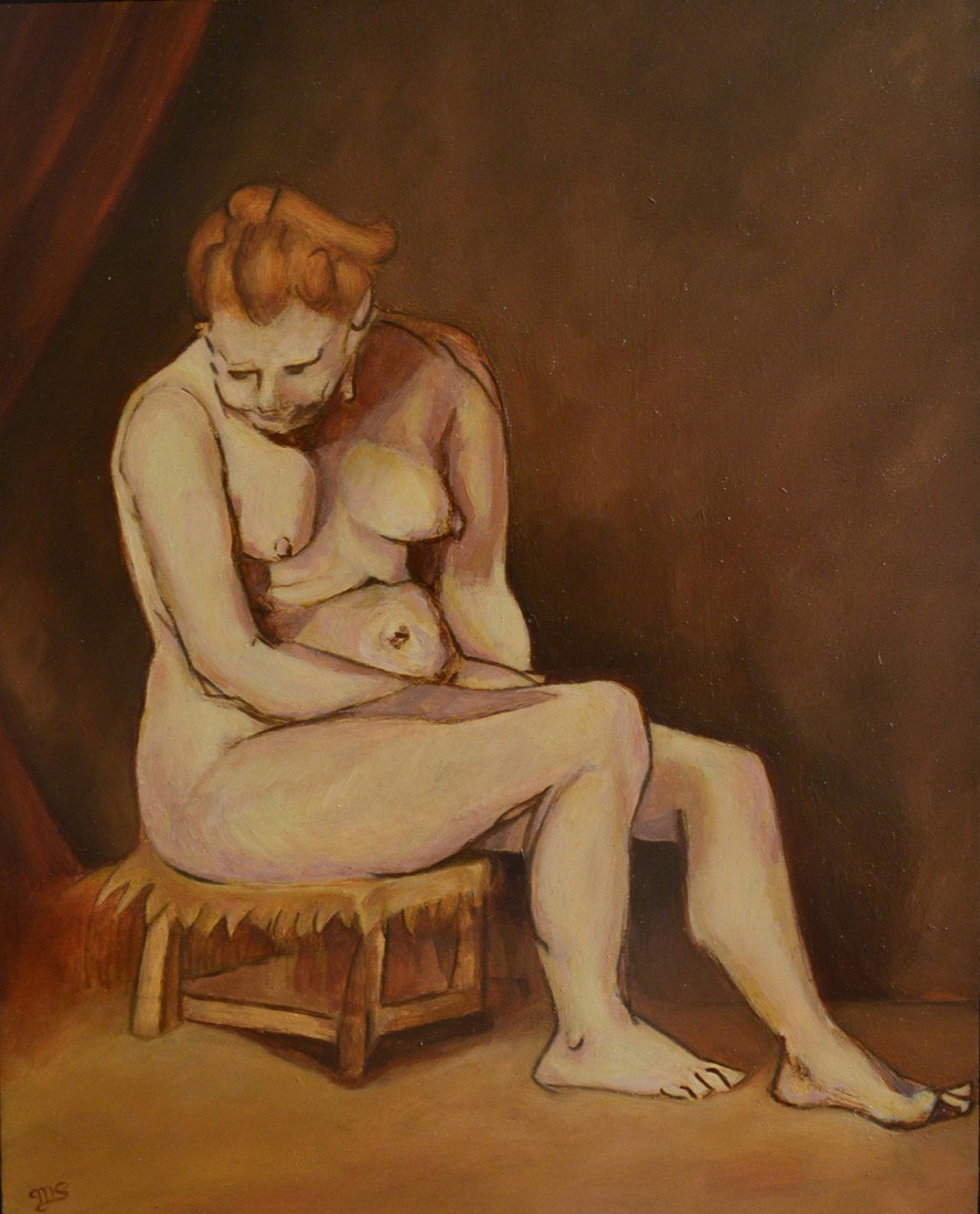 zittend vrouwelijk naakt model