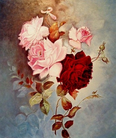 pink rozen met blauwe achtergrond